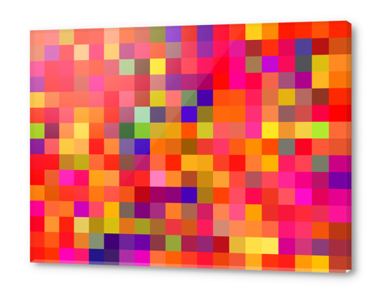 geometric square pixel pattern abstract in red pink yellow blue Acrylic prints by Timmy333