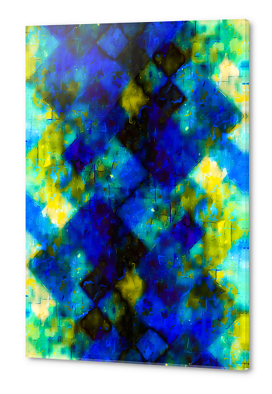 geometric square pixel pattern abstract background in blue yellow green Acrylic prints by Timmy333