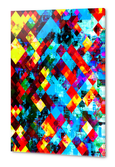 geometric pixel square pattern abstract background in blue red yellow Acrylic prints by Timmy333