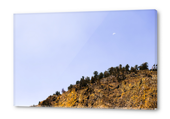 Moon and mountain with clear blue sky at Lake Tahoe, California, USA Acrylic prints by Timmy333