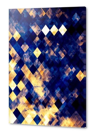 geometric pixel square pattern abstract background in blue brown Acrylic prints by Timmy333