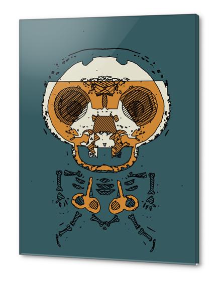 orange and brown skull and bone graffiti drawing with green background Acrylic prints by Timmy333