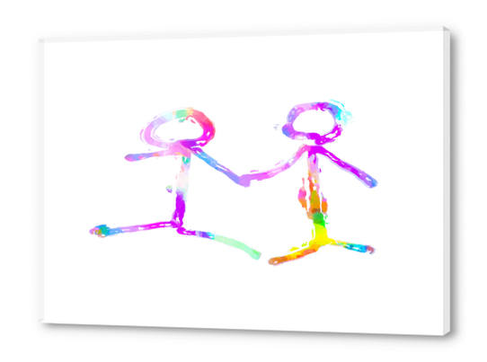 happy couple holding hands in pink purple yellow blue green Acrylic prints by Timmy333