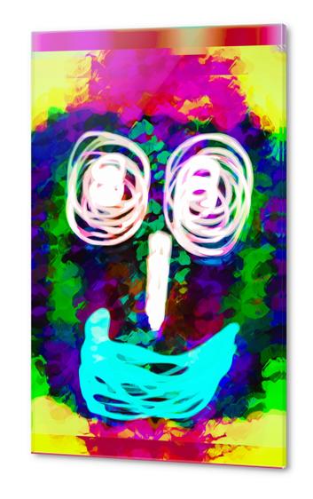 funny face with blue lip and pink green blue kisses abstract background Acrylic prints by Timmy333