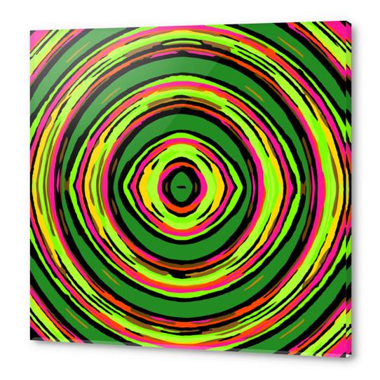 psychedelic graffiti circle pattern abstract in green pink and yellow Acrylic prints by Timmy333