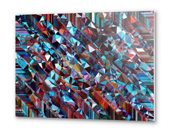 fractal geometric triangle abstract background in blue and brown Metal prints by Timmy333
