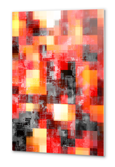 geometric pixel square pattern abstract background in red yellow black Metal prints by Timmy333