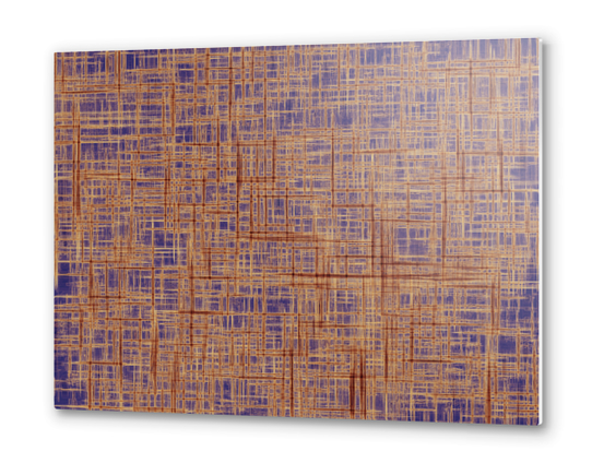 geometric square pattern drawing in purple and brown Metal prints by Timmy333