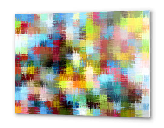 painting geometric square pixel pattern abstract in blue yellow brown Metal prints by Timmy333