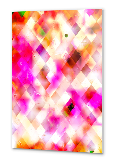 geometric square pixel pattern abstract art background in pink Metal prints by Timmy333