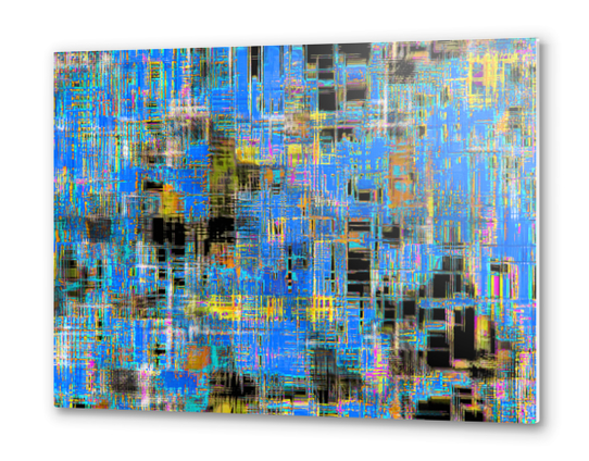 geometric art texture abstract background in blue yellow black Metal prints by Timmy333