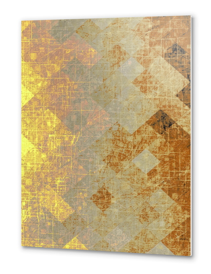 geometric square pixel pattern abstract background in brown yellow Metal prints by Timmy333