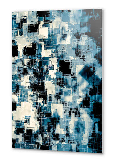 geometric square line pattern abstract background in blue and black Metal prints by Timmy333