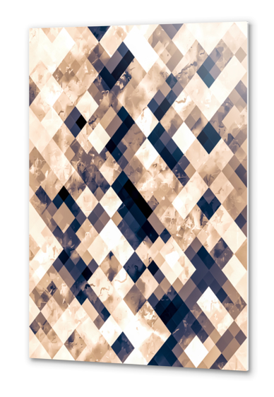 geometric pixel square pattern abstract background in brown Metal prints by Timmy333