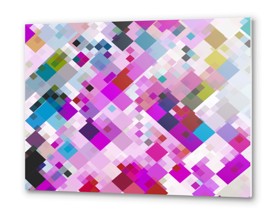 geometric square pixel pattern abstract background in pink blue yellow Metal prints by Timmy333