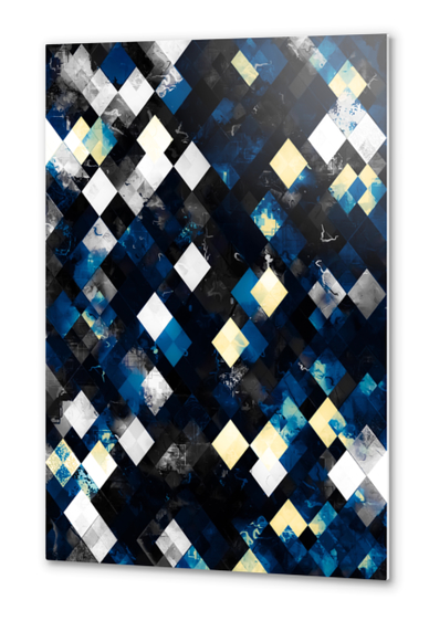 geometric pixel square pattern abstract background in blue yellow Metal prints by Timmy333