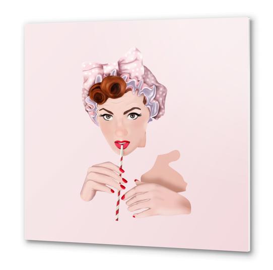 Girl pin up pink Metal prints by mmartabc