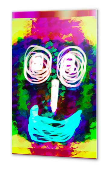 funny face with blue lip and pink green blue kisses abstract background Metal prints by Timmy333