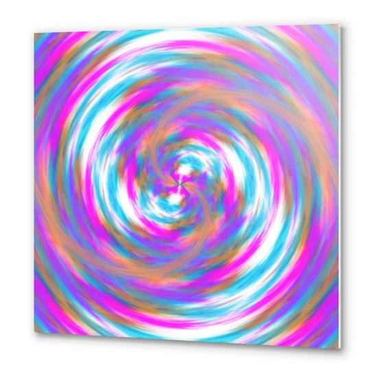 psychedelic circle pattern painting abstract in pink orange blue Metal prints by Timmy333