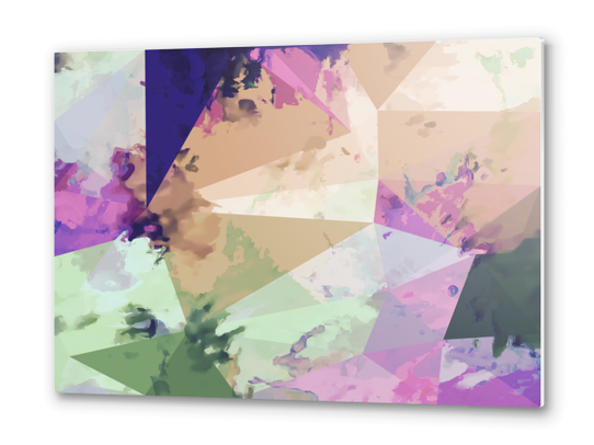 psychedelic geometric triangle polygon pattern abstract in pink green brown blue Metal prints by Timmy333