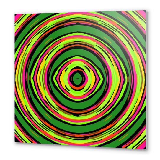 psychedelic graffiti circle pattern abstract in green pink and yellow Metal prints by Timmy333