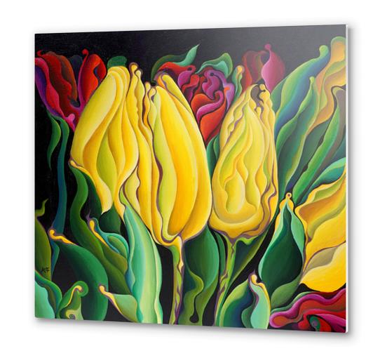 Happy-Time Yellow Three-Lips Metal prints by Amy Ferrari Art