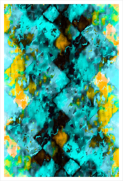 geometric pixel pattern painting abstract in blue and yellow Art Print by Timmy333