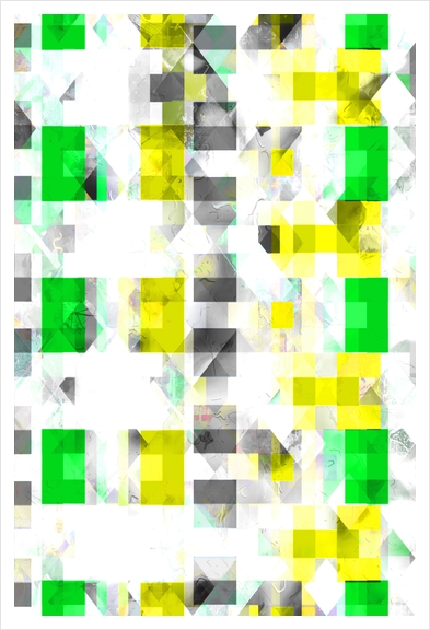 symmetry graphic design pixel geometric square pattern abstract background in green yellow Art Print by Timmy333