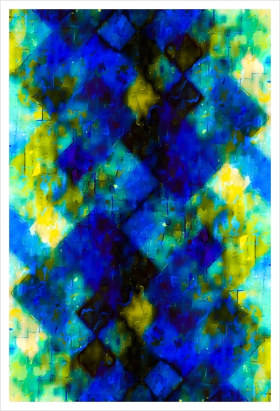 geometric square pixel pattern abstract background in blue yellow green Art Print by Timmy333
