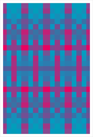 geometric symmetry art pixel square pattern abstract background in blue pink Art Print by Timmy333
