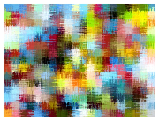 painting geometric square pixel pattern abstract in blue yellow brown Art Print by Timmy333