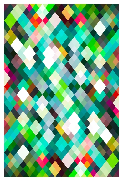 geometric square pixel pattern abstract art background in green red yellow Art Print by Timmy333