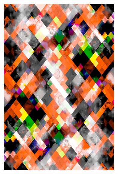 geometric pixel square pattern abstract in orange yellow green Art Print by Timmy333