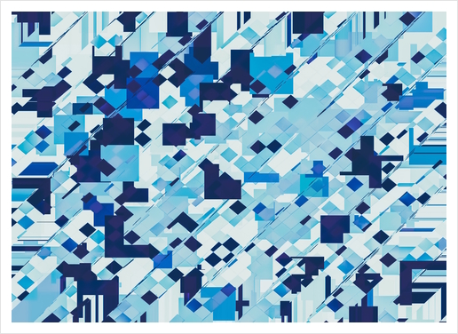 geometric square pixel pattern abstract background in blue Art Print by Timmy333