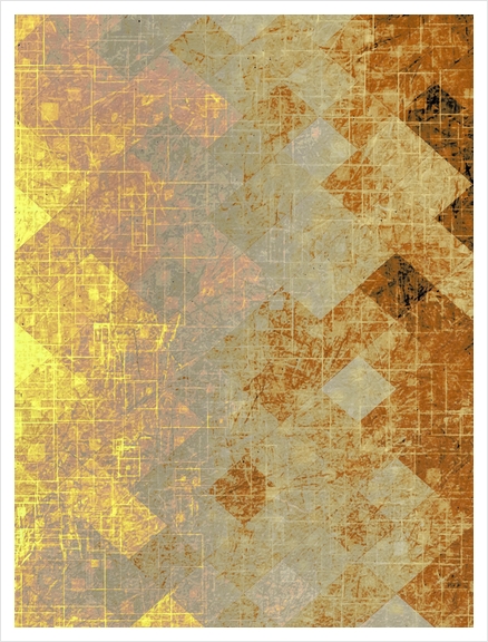 geometric square pixel pattern abstract background in brown yellow Art Print by Timmy333
