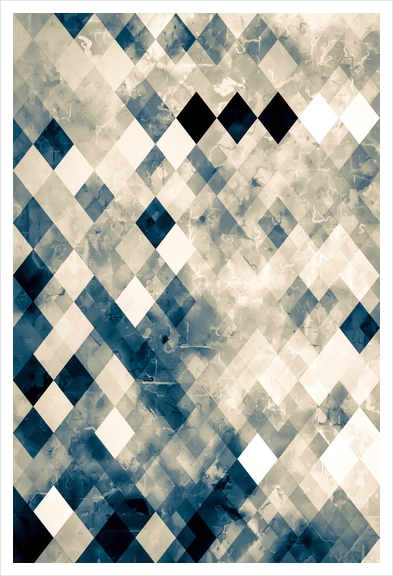 vintage geometric square pixel pattern abstract art in blue Art Print by Timmy333