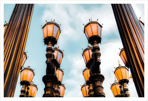 Urban Lights at LACMA, Los Angeles, California, USA with blue sky Art Print by Timmy333