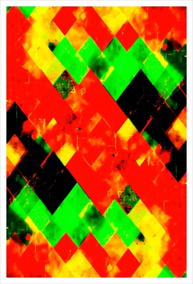 geometric pixel square pattern abstract in red green yellow Art Print by Timmy333