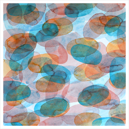 Orange Blue Red Ovals Art Print by Heidi Capitaine