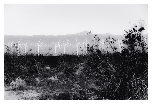 wind turbine with desert view in black and white Art Print by Timmy333