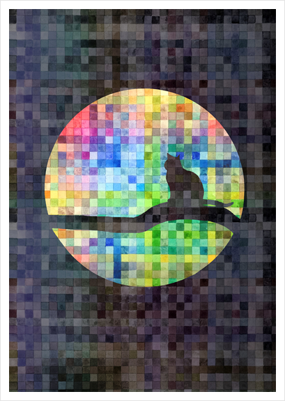 Cat In A Digital Moon   II Art Print by Vic Storia