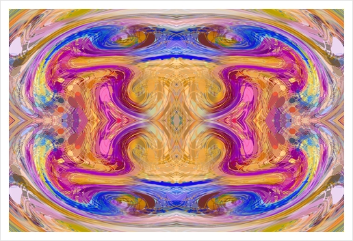 psychedelic geometric symmetry abstract pattern in pink yellow blue Art Print by Timmy333