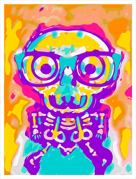 shocking skull in blue yellow pink orange and purple Art Print by Timmy333