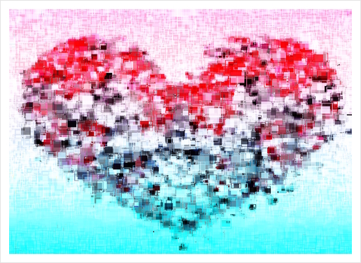 geometric square pattern heart shape abstract background in red pink blue Art Print by Timmy333