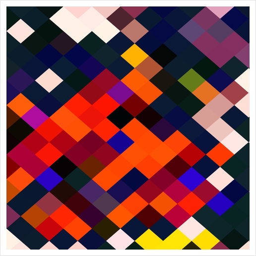 geometric square pixel pattern abstract in orange brown blue yellow  Art Print by Timmy333