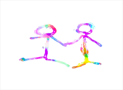 happy couple holding hands in pink purple yellow blue green Art Print by Timmy333