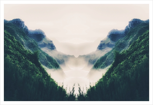green mountains with ocean view and foggy sky Art Print by Timmy333