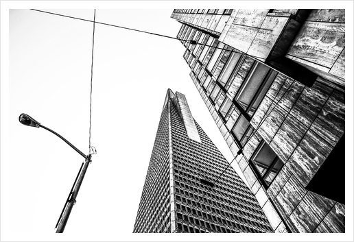 pyramid building and modern building in black and white at San Francisco, USA Art Print by Timmy333