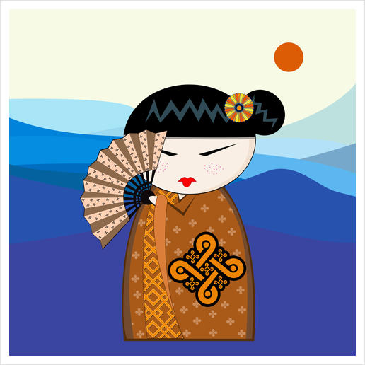 Brown kokeshi Art Print by PIEL Design