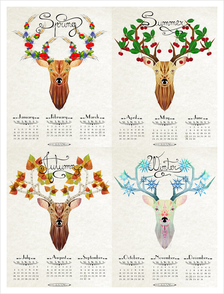 deer calendar 2015 Art Print by Manoou